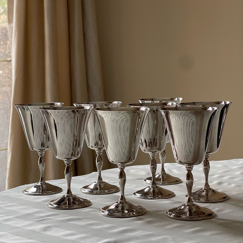 Silver plated Wine glasses Goblet Set x8